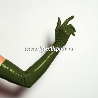 Latex Handschoenen - Olijf groen - Lang - Opera (Lolllipop Latex)