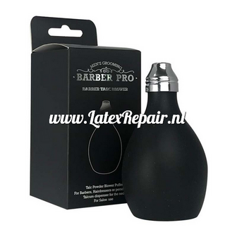 Talkpoederflesje van rubber, met dop met gaatjes