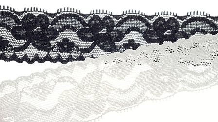 Rekbaar kant lace voor kousen lingerie zwart wit 001