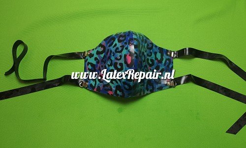 Latex mondmasker - Luipaard blauw/groen/pink 017
