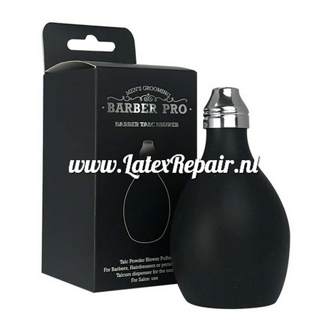 Talkpoederflesje van rubber, met dop met gaatjes