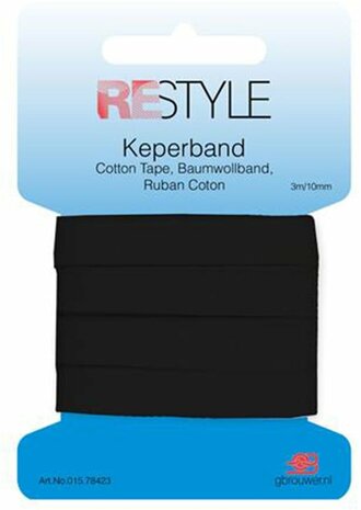 Keperband - Zwart - 1 cm breed - 10 meter Restyle