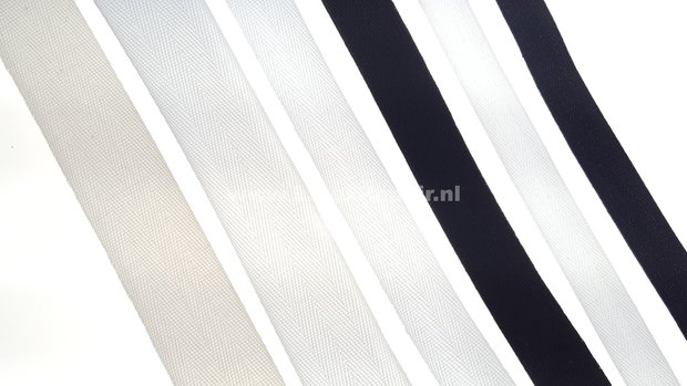 Keperband zwart wit ecru smal breed extra breed 15 mm 2 cm 3 cm 01