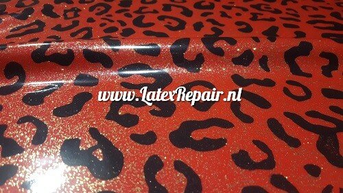 Latex sheet - Leopard, metallic red+gold glitter